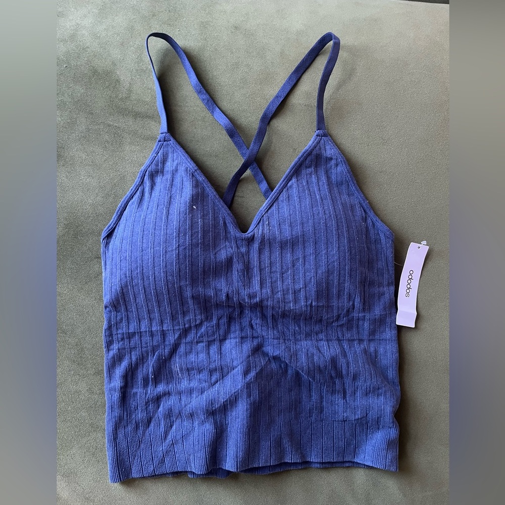 Strappy blue ribbed stretch top